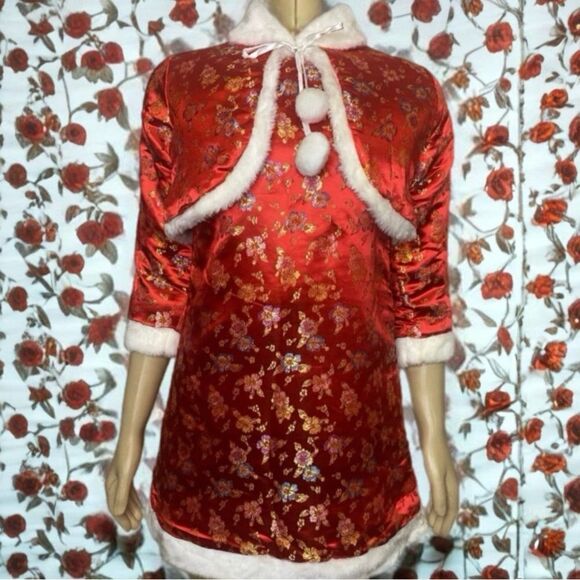 Vintage Eastern Collection Fur Trimmed Cheongsam Dress & Matching Jacket - Picture 4 of 11